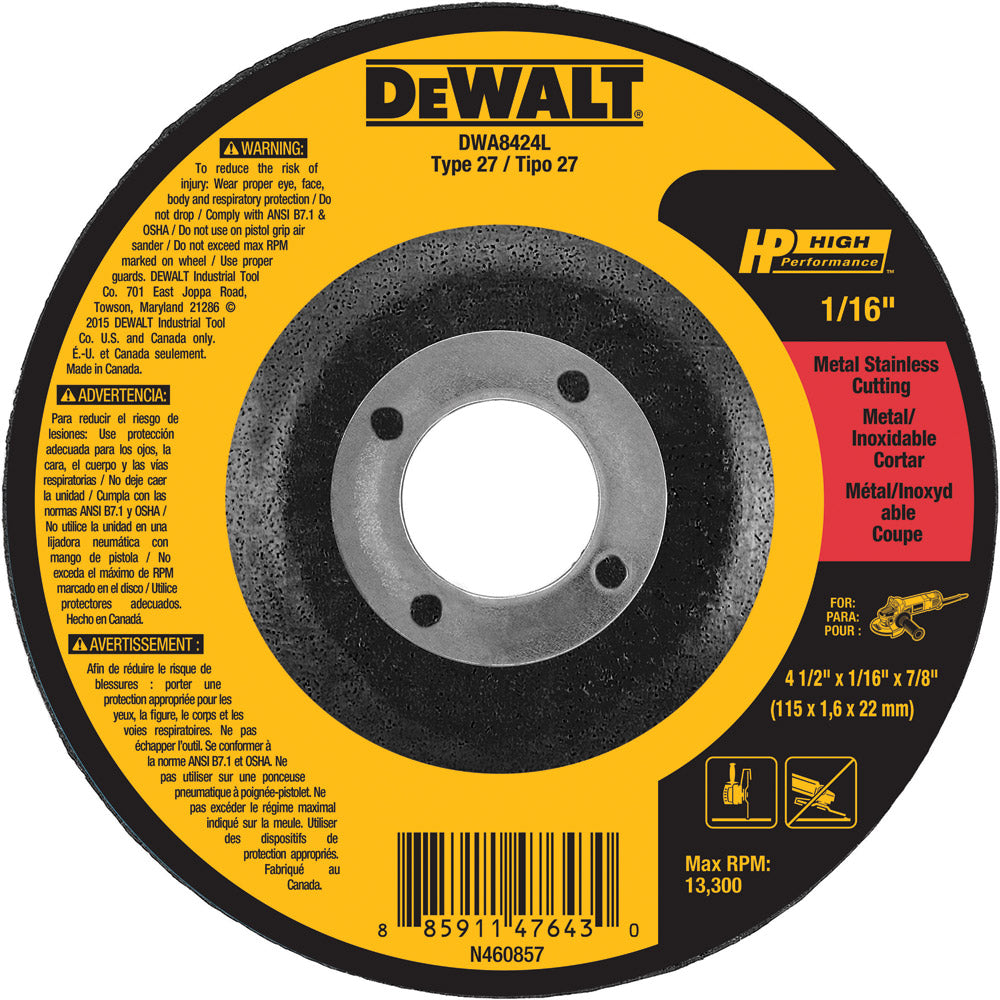 DeWalt DWA8424L 4-1/2 x 1/16 x 7/8 T27 HP Cut Off Wheel