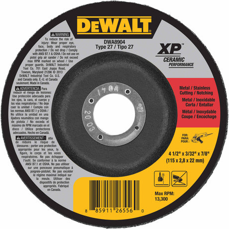 DeWalt DWA8904 4-1/2" x 3/32" x 7/8" Ceramic Abrasive Grinding Disk