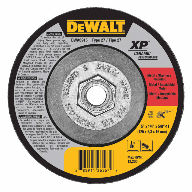 DeWalt DWA8915 5" x 1/4" x 5/8"-11 Ceramic Abrasive Grinding Disk