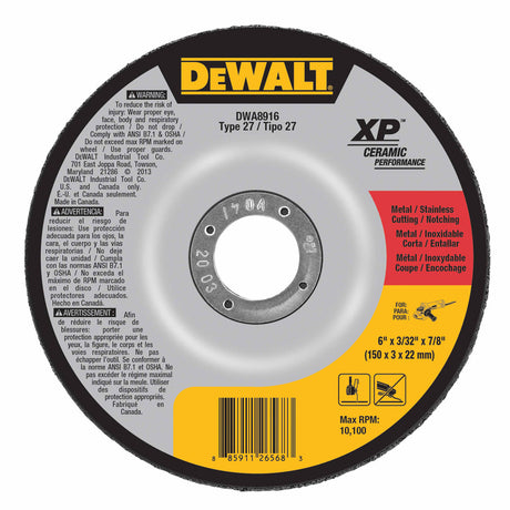 DeWalt DWA8916 6" x 3/32" x 7/8" Ceramic Abrasive Grinding Disk