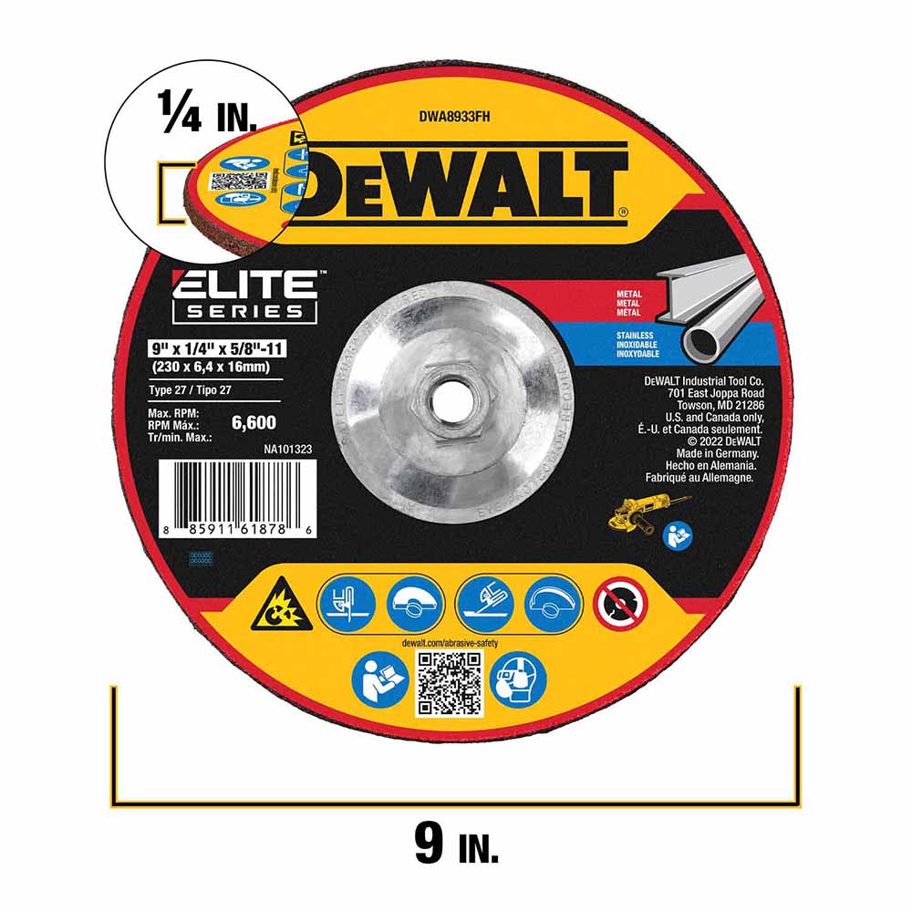 DeWalt DWA8933FH ELITE SERIES Grinding Wheels 9" X 1/4" X 5/8"-11 - 2