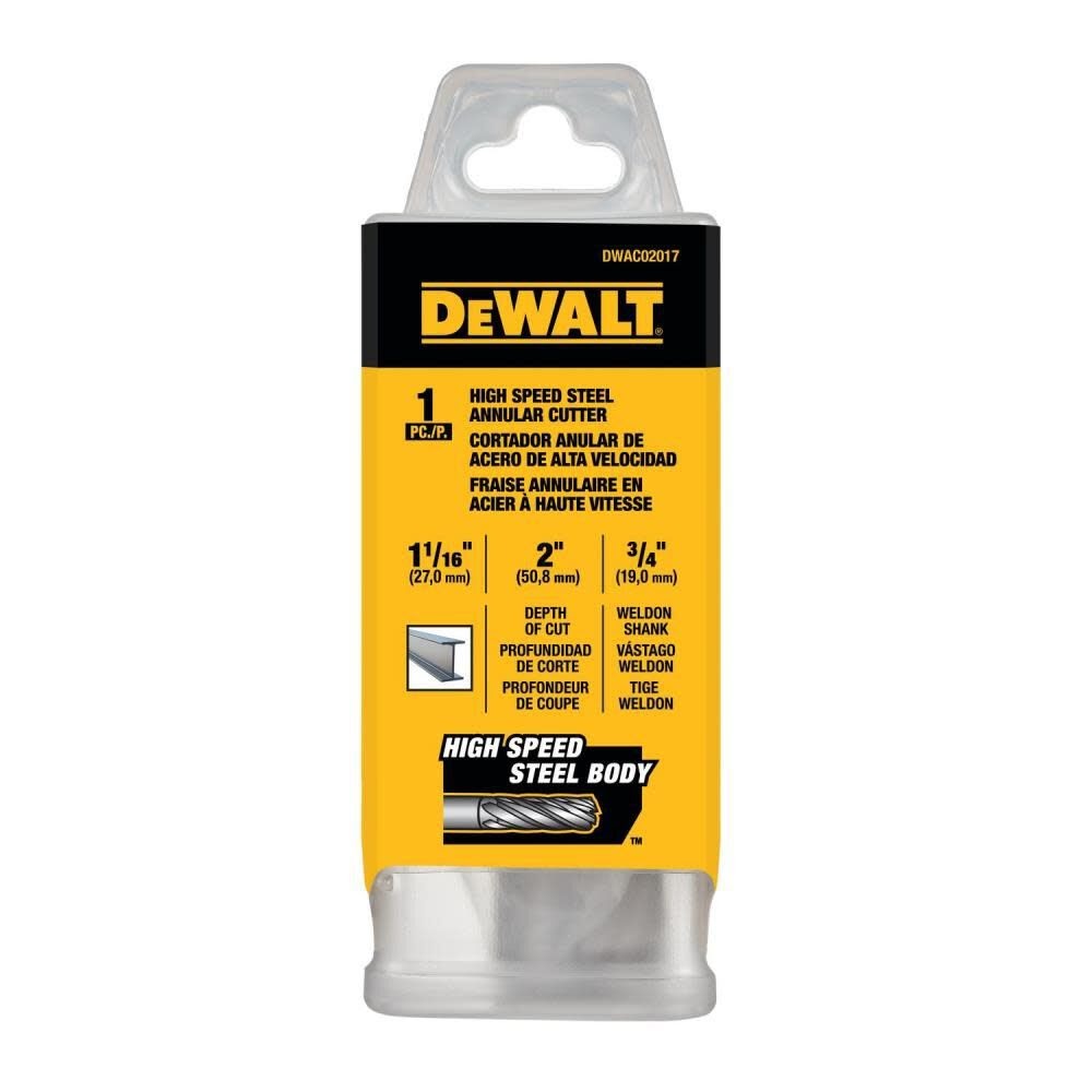 DeWalt DWAC02017 1-1/16In x 2In HSS Annular Cutter 3/4In WD - 3