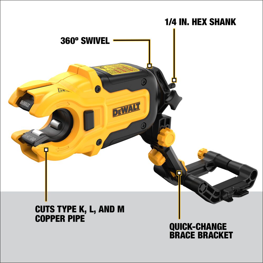 DeWalt DWACPRIR Impact Connect Copper Tubing Cutter with Brace Bracket 1/2"-1" Capacity , Includes 1/2" and 3/4" Cutting Wheels - 2