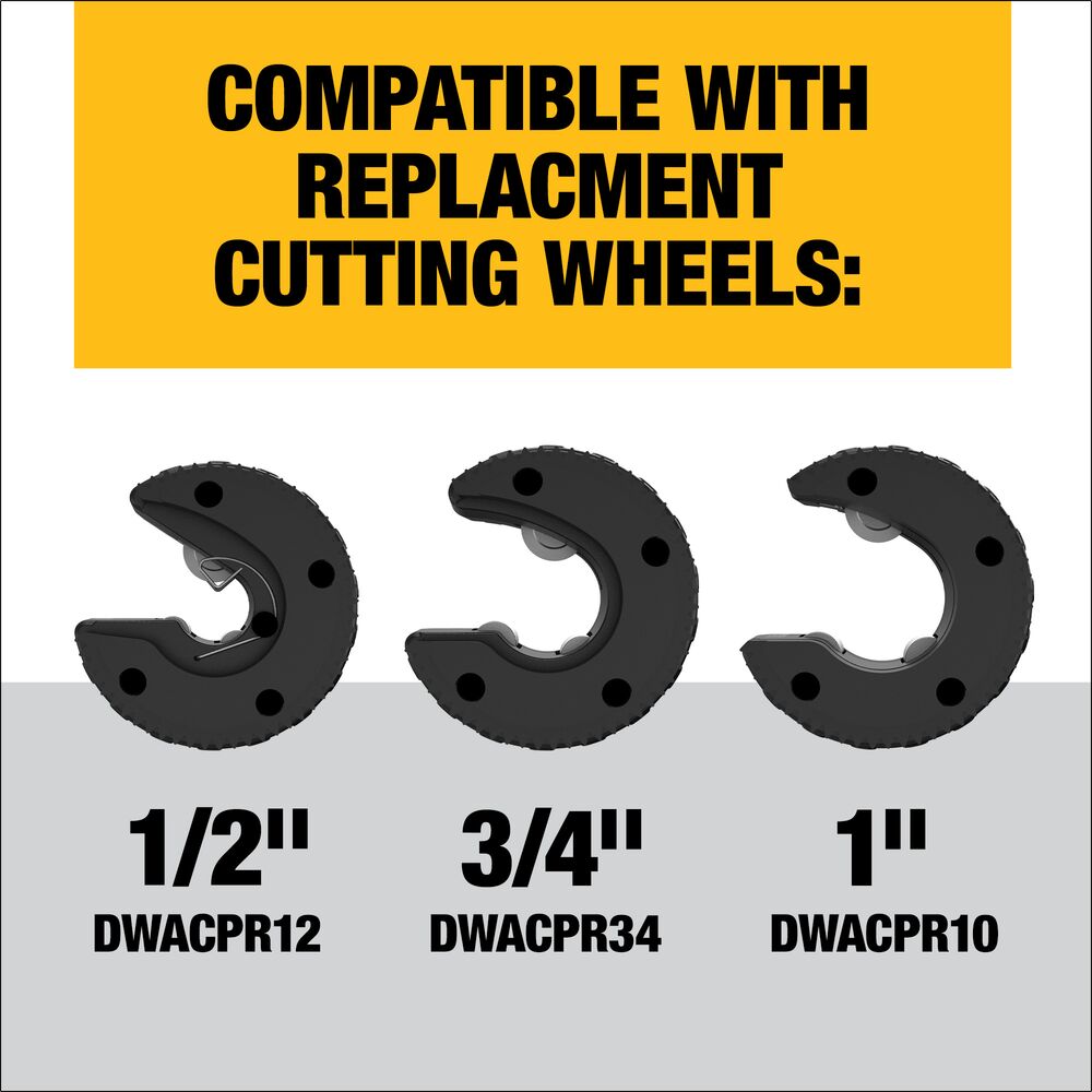 DeWalt DWACPRIR Impact Connect Copper Tubing Cutter with Brace Bracket 1/2"-1" Capacity , Includes 1/2" and 3/4" Cutting Wheels - 9