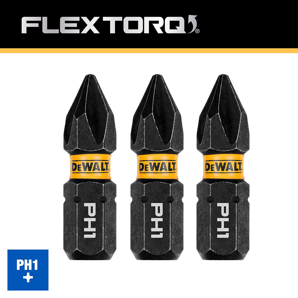 DeWalt DWAF1PH1IR3 PH1 FLEXTORQ 1/4 x 1in Impact Driver Bits, 3-Pack - 4