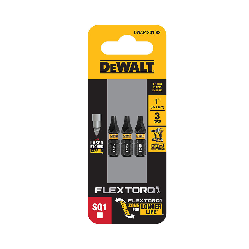 DeWalt DWAF1SQ1IR3 SQ1 FLEXTORQ 1/4 x 1in Impact Driver Bits, 3-Pack - 2