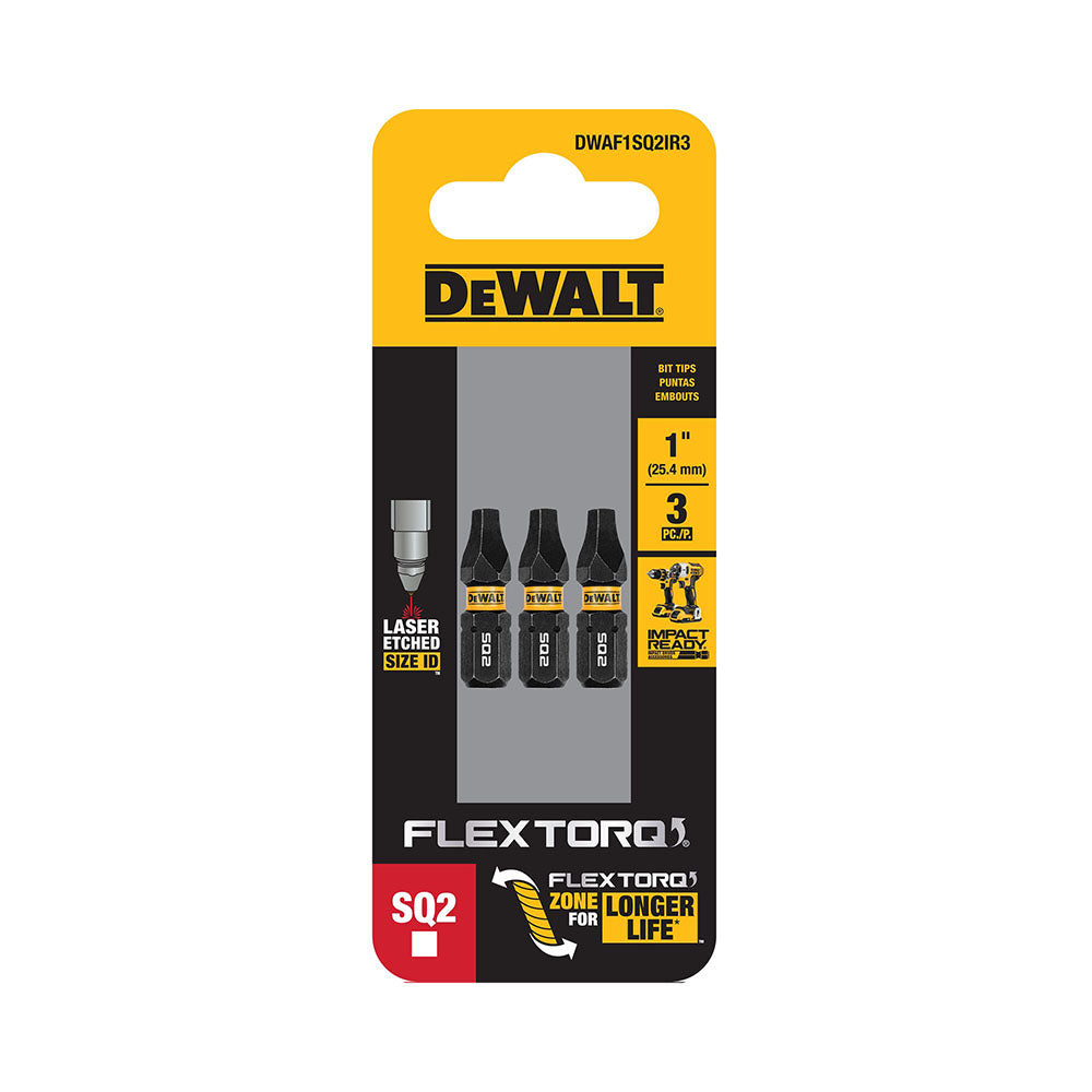 DeWalt DWAF1SQ2IR3 SQ2 FLEXTORQ 1/4 x 1in Impact Driver Bits, 3-Pack - 2