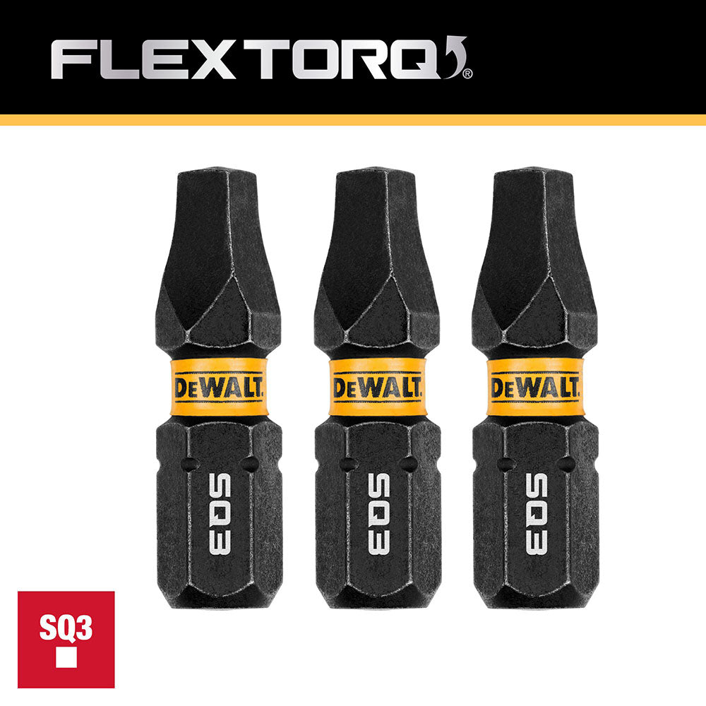 DeWalt DWAF1SQ3IR3 SQ3 FLEXTORQ 1/4 x 1in Impact Driver Bits, 3-Pack - 4