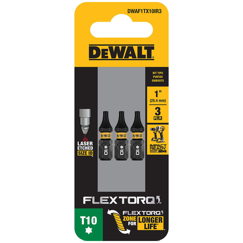 DeWalt DWAF1TX10IR3 T10 FLEXTORQ 1/4 x 1in Impact Driver Bits, 3-Pack - 2