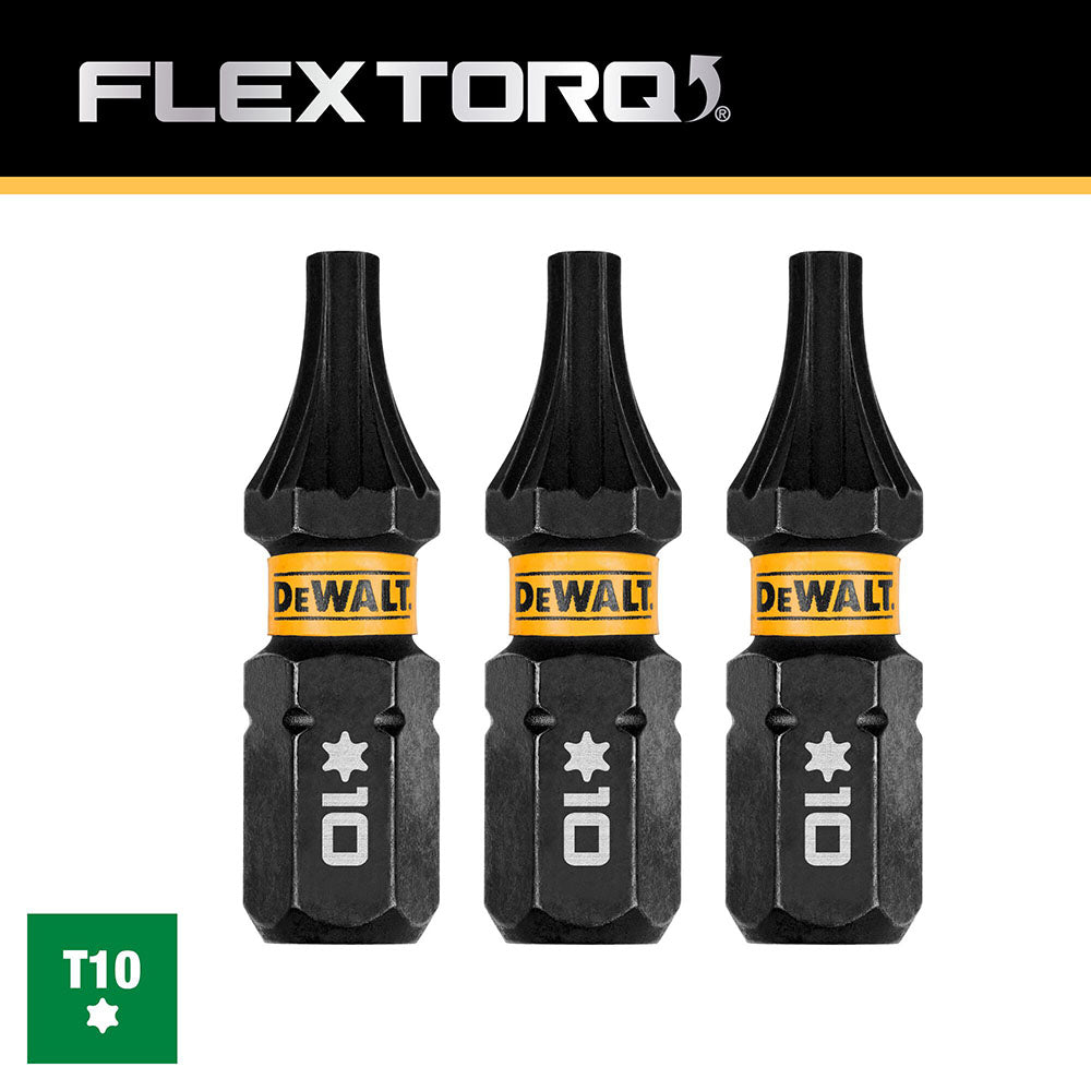 DeWalt DWAF1TX10IR3 T10 FLEXTORQ 1/4 x 1in Impact Driver Bits, 3-Pack - 4