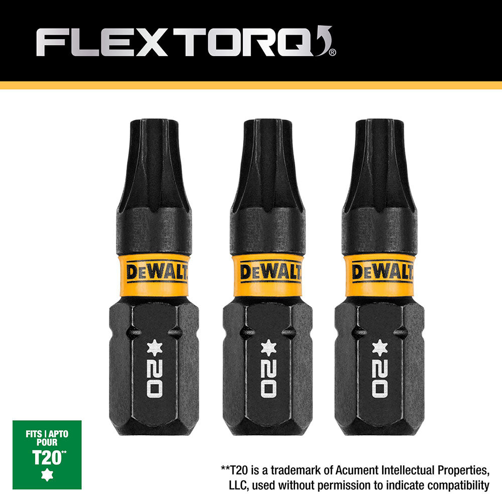 DeWalt DWAF1TX20IR3 T20 FLEXTORQ 1/4 x 1in Impact Driver Bits, 3-Pack - 4