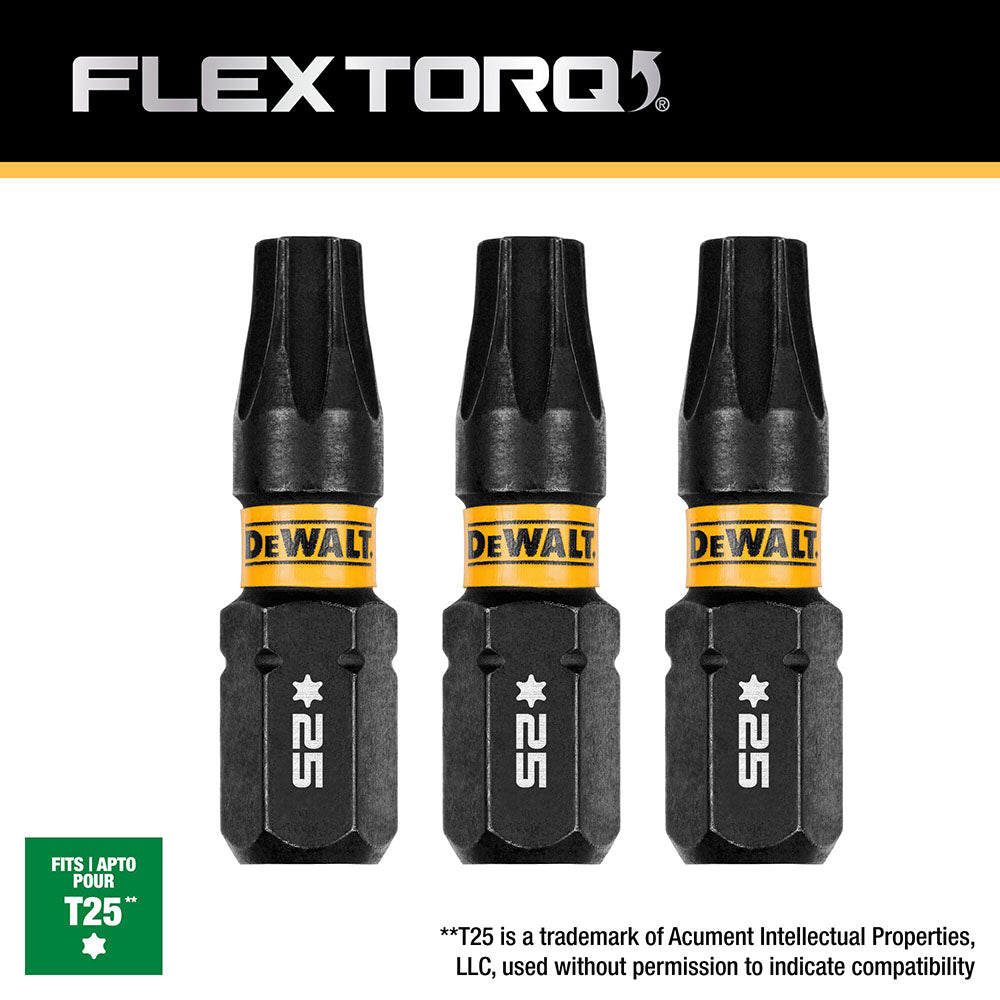 DeWalt DWAF1TX25IR3 T25 FLEXTORQ 1/4 x 1in Impact Driver Bits, 3-Pack - 4