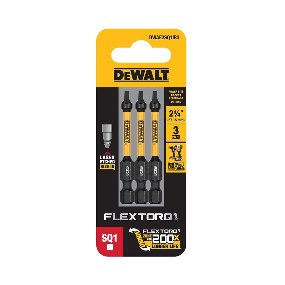 DeWalt DWAF2SQ1IR3  SQ1 FLEXTORQ 1/4 x 2.25in Impact Driver Bits, 3-Pack - 2