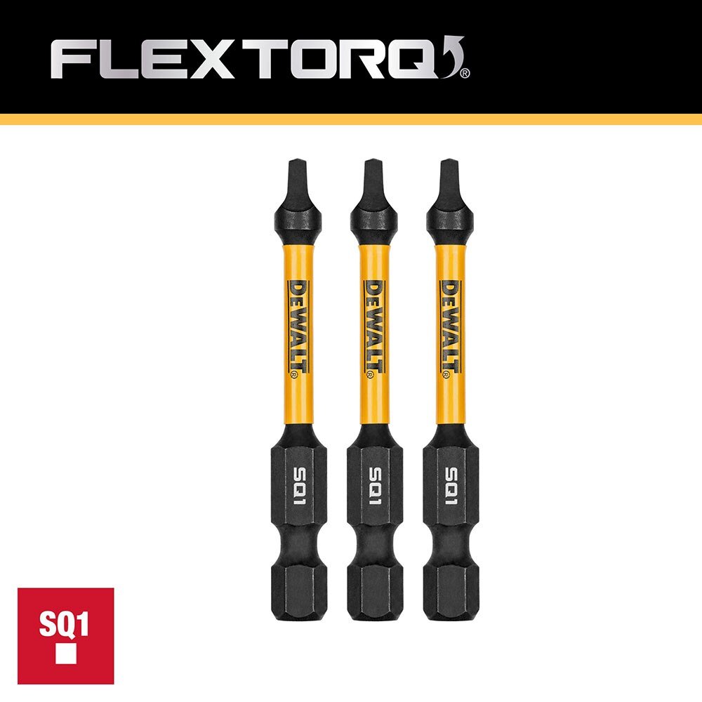 DeWalt DWAF2SQ1IR3  SQ1 FLEXTORQ 1/4 x 2.25in Impact Driver Bits, 3-Pack - 4