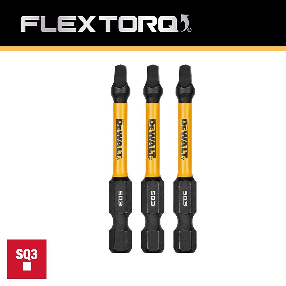 DeWalt DWAF2SQ3IR3  SQ3 FLEXTORQ 1/4 x 2.25in Impact Driver Bits, 3-Pack - 3