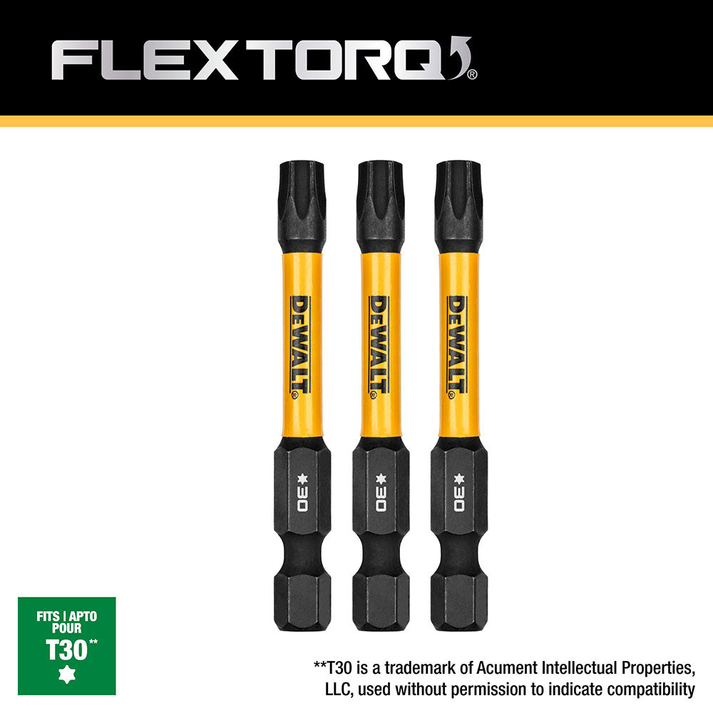 DeWalt DWAF2TX30IR3 T30 FLEXTORQ 1/4 x 2.25in Impact Driver Bits, 3-Pack - 4