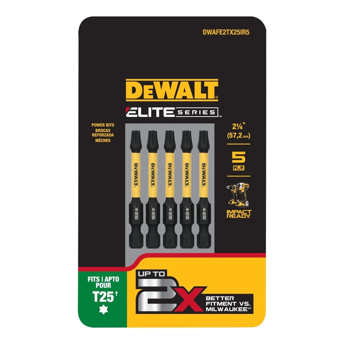 DeWalt DWAFE2TX25IR5 ELITE SERIES 1/4 in. x 2-1/4 in. T25 Torx Impact Driver Bits Set (5 Piece) - 2