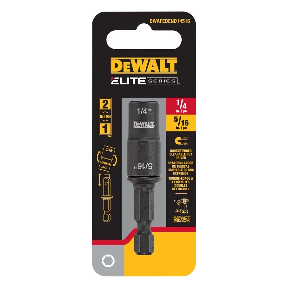 DeWalt DWAFEDEND14516 Elite Series Double-Ended Reversible Nut Driver, Impact Ready 1/4" and 5/16"