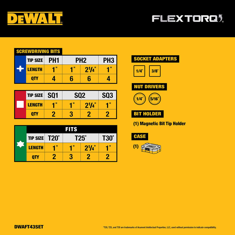 DeWalt DWAFT43SET FLEXTORQ Impact Driver Bit Set w/ Case, 43-Pack - 6