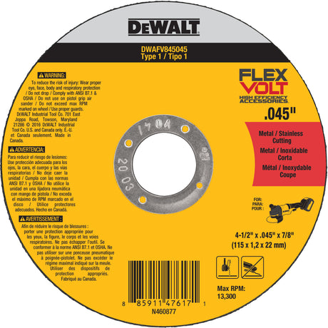 DeWalt DWAFV845045B5 4-1/2" x .045" x 7/8" Type 1 Metal Cutting Wheel 5 Pack