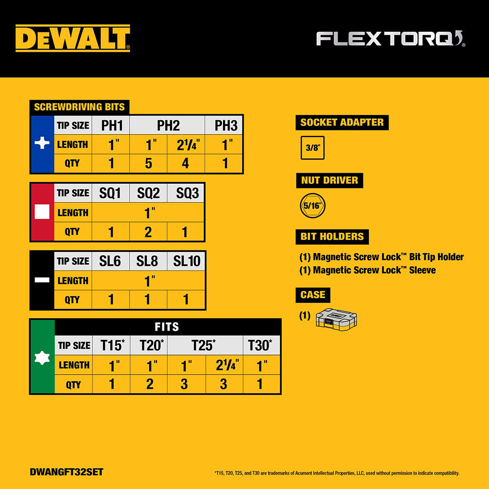 DeWalt DWANGFT32SET FLEXTORQ Impact Driver Bit Set w/ Case, 32-Pack - 10