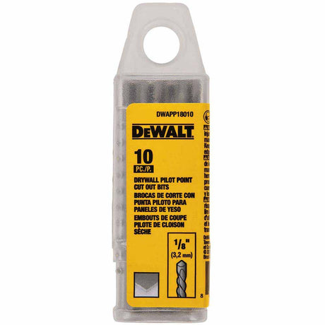 DEWALT DWAPP18010 1/8" Drywall Pilot Point Cut Out Bit 10 Pack