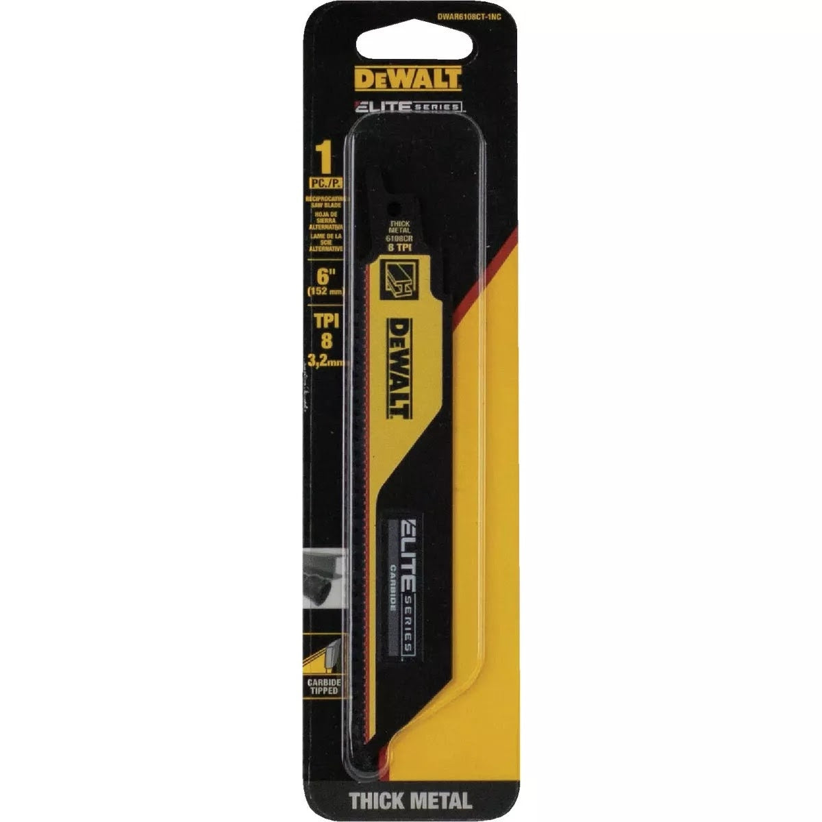 DeWalt DWAR6108CT-3 6 in. 8 TPI Elite Series Carbide Thick Metal Cutting Reciprocating Saw Blade (3 Pack) - 2