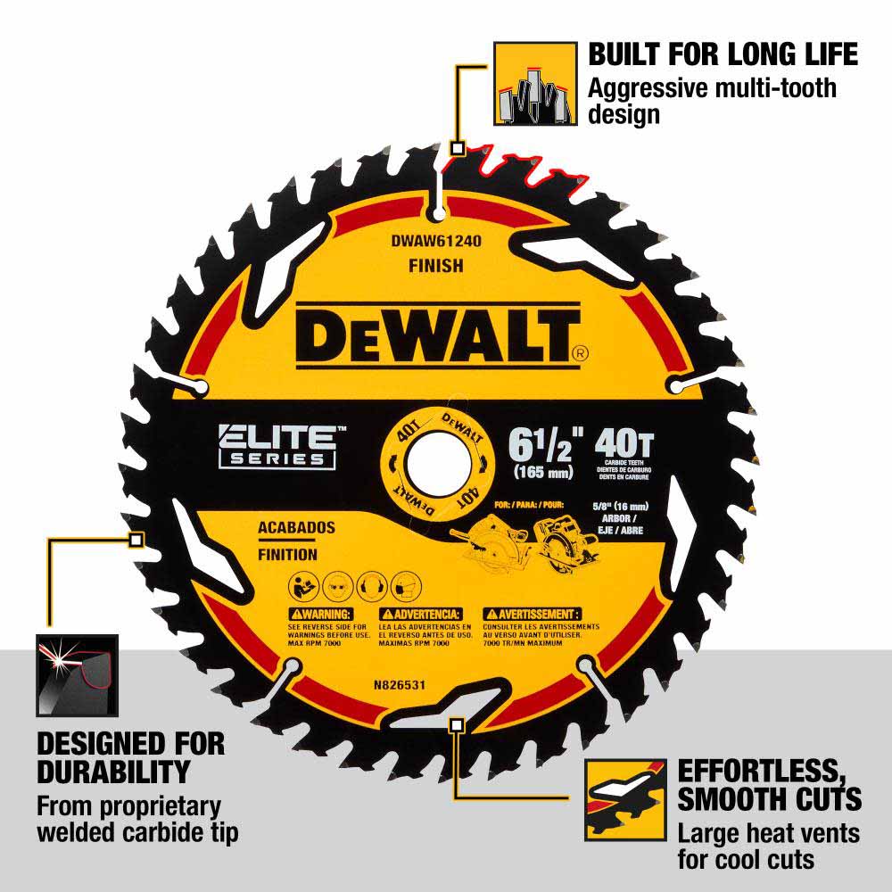 DeWalt DWAW61240 6-1/2" 40T Elite Series Saw Blade - 2