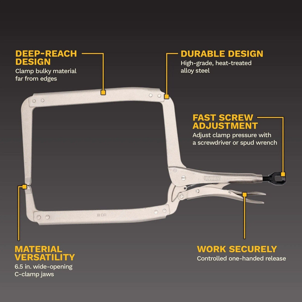 DeWalt DWHT18DR 18" Deep Reach Locking C-Clamp Pliers - 2