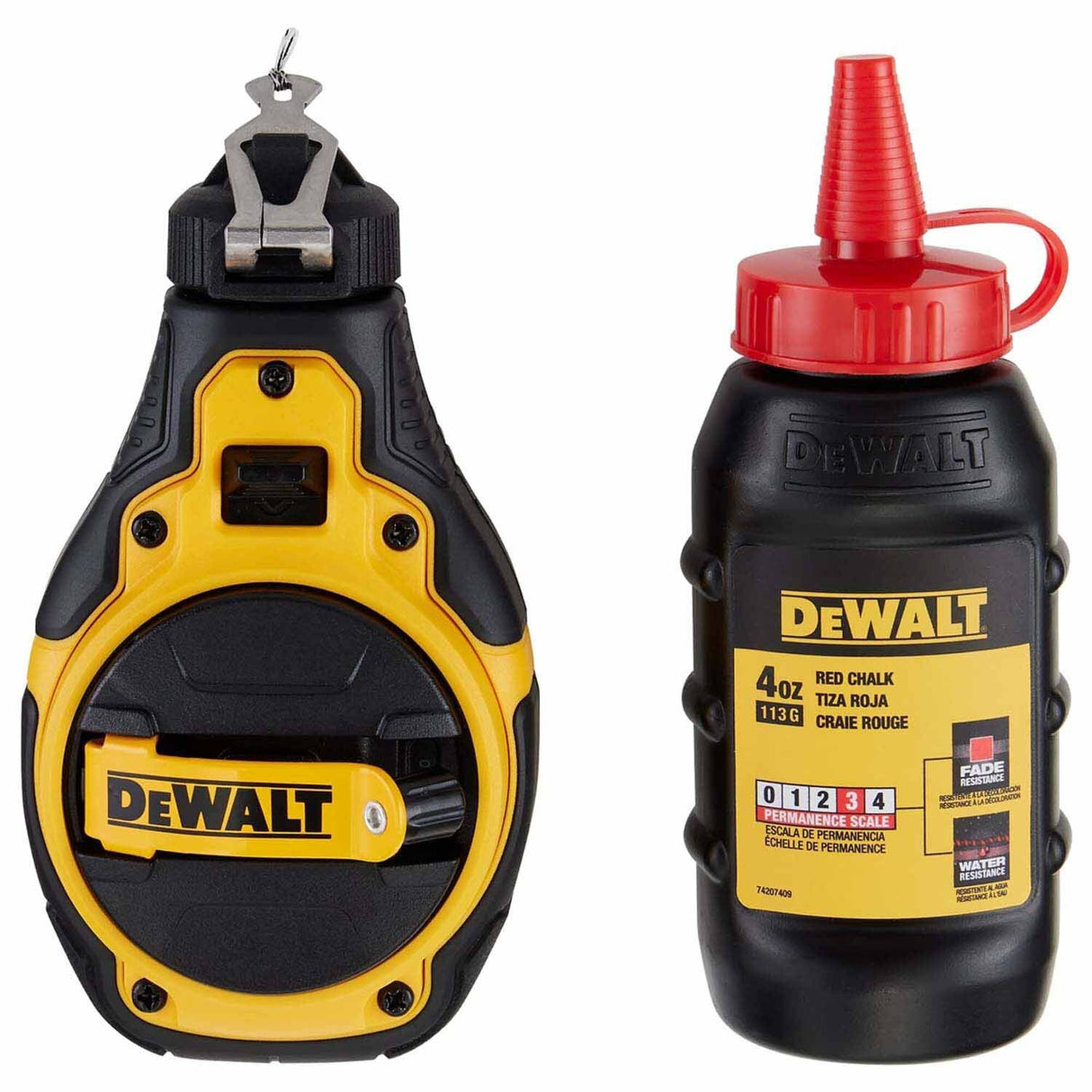 DeWalt DWHT48333RC Bi-Material Chalk Reel Kit with Red Chalk – Fast Rewind, Precision Braided String