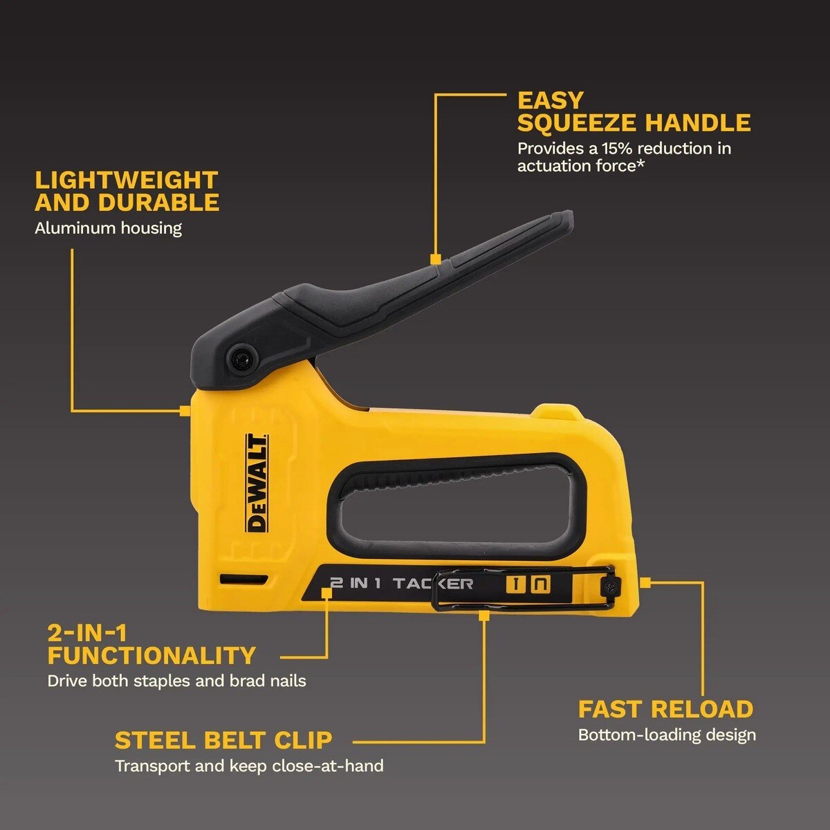 DeWalt DWHT70350 2-in-1 Manual Multi-Tacker Staple and Brad Nail Gun with Easy Squeeze Handle - 2