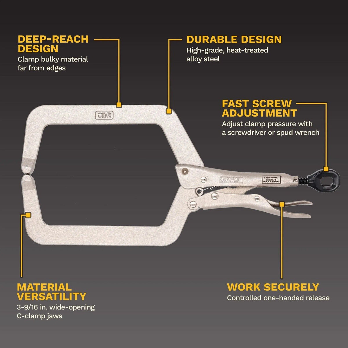 DeWalt DWHT9DR 9" Deep Reach Locking C Clamp Plier - 2