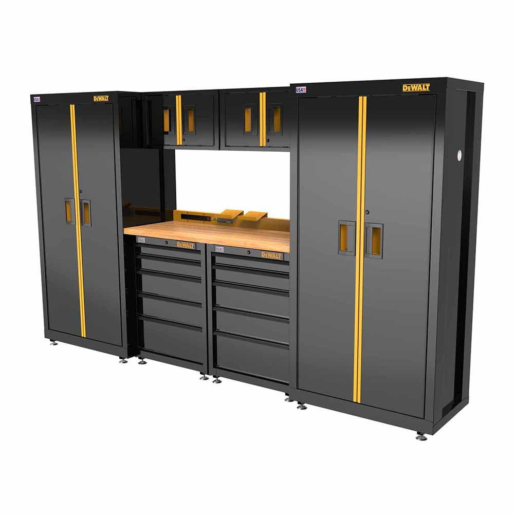 DeWalt DWST27301 Welded Storage Suite: 126-in Wide, 7 Piece Suite with 2, 5-Drawer Base Cabinets and Wood Top - 3