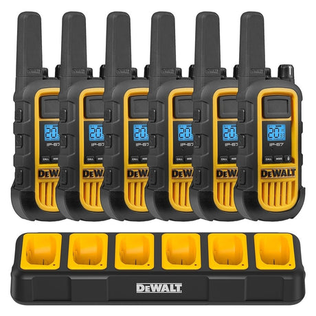 DeWalt DXFRS800-BCH6 2 Watt Heavy Duty Waterproof Shock Resistant Long Range Rechargeable Two-Way Radios with VOX (6 Pack with Gang Charger)
