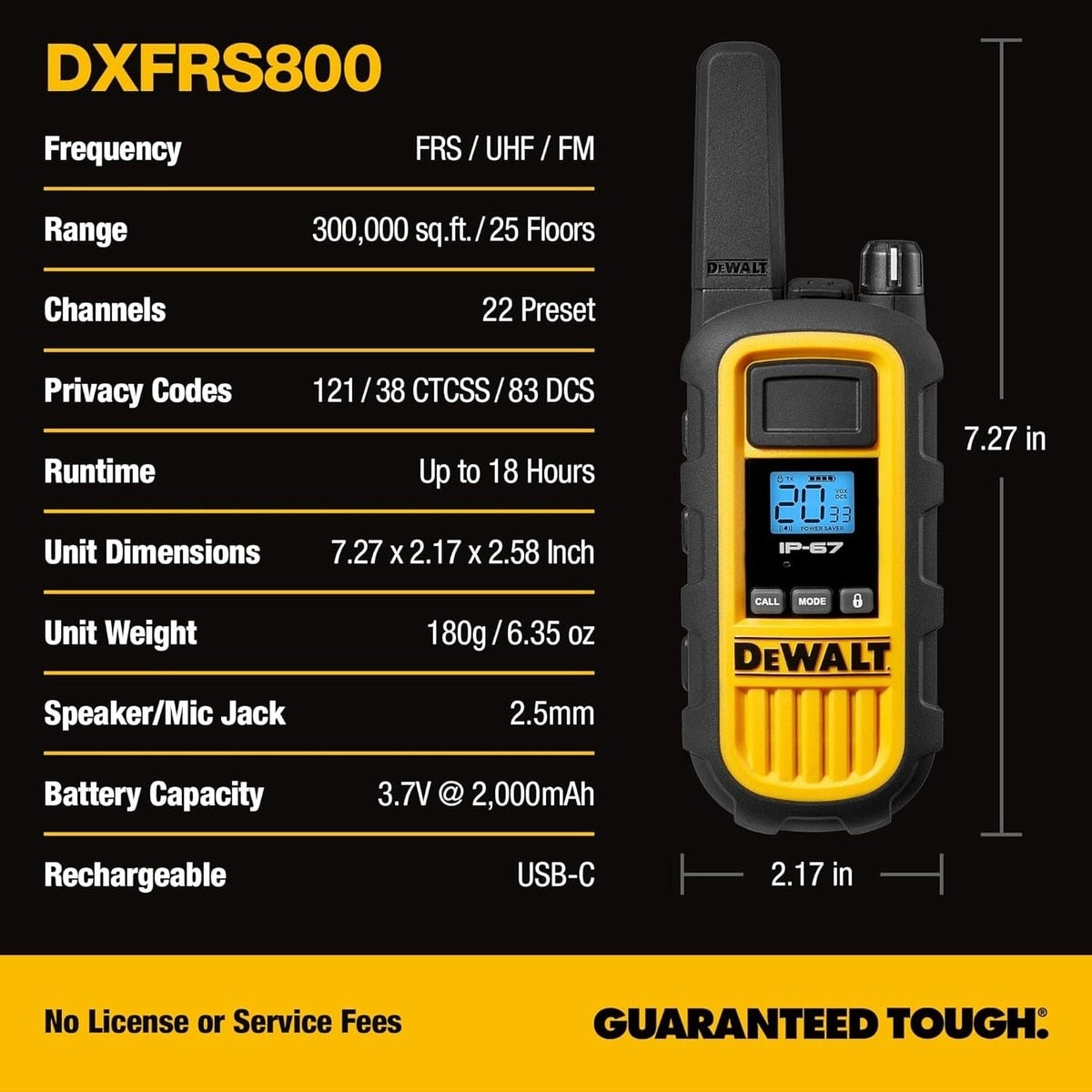 DeWalt DXFRS800-BCH6 2 Watt Heavy Duty Waterproof Shock Resistant Long Range Rechargeable Two-Way Radios with VOX (6 Pack with Gang Charger) - 2