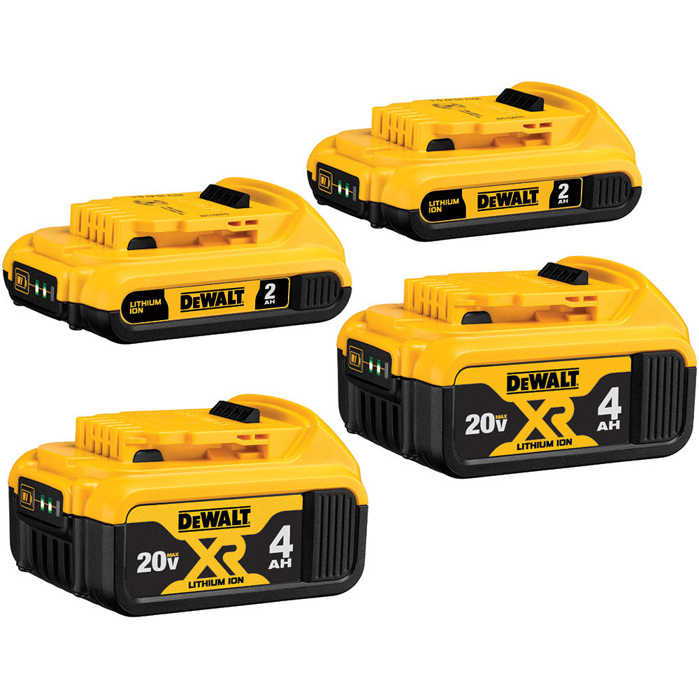 DeWalt DCB324-4 20V MAX Lithium-Ion Battery 4-Pack, (2) x 4.0 Ah + (2) 2.0 Ah