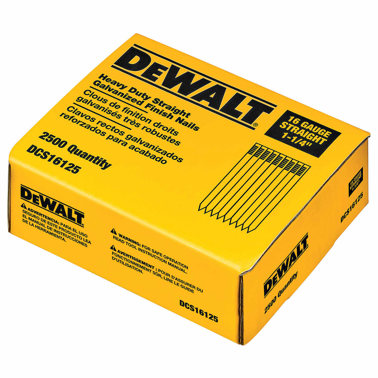 DeWalt DCS16125 1-1/4" 16 Gauge Heavy-Duty Straight Finish Nails - 3