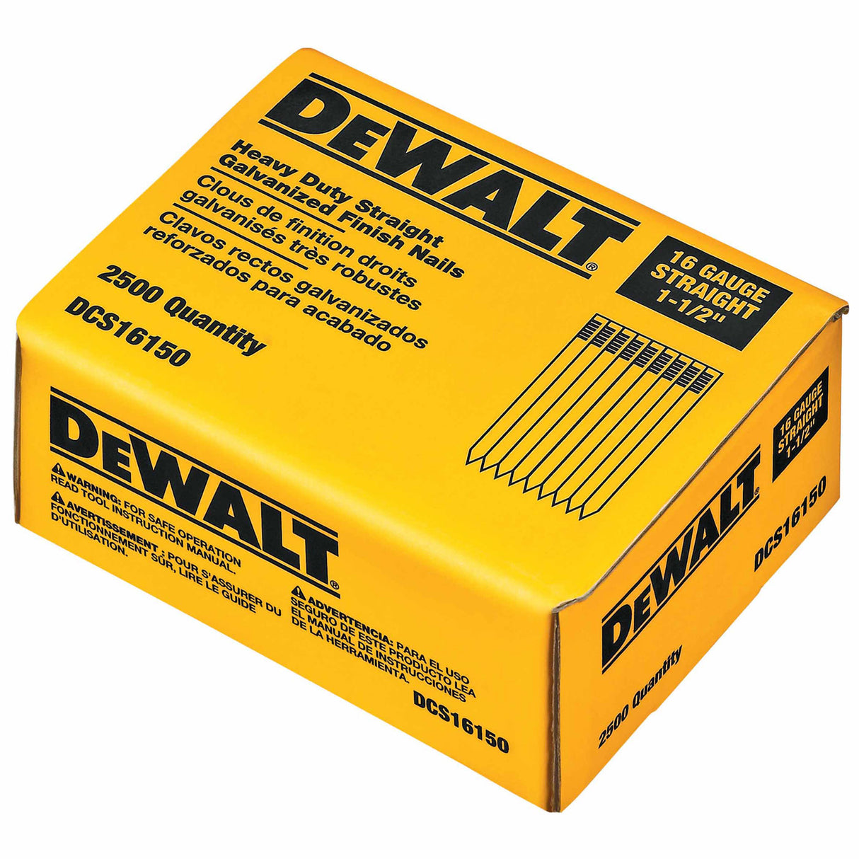 DeWalt DCS16150 1-1/2" 16 Gauge Heavy-Duty Straight Finish Nails - 3