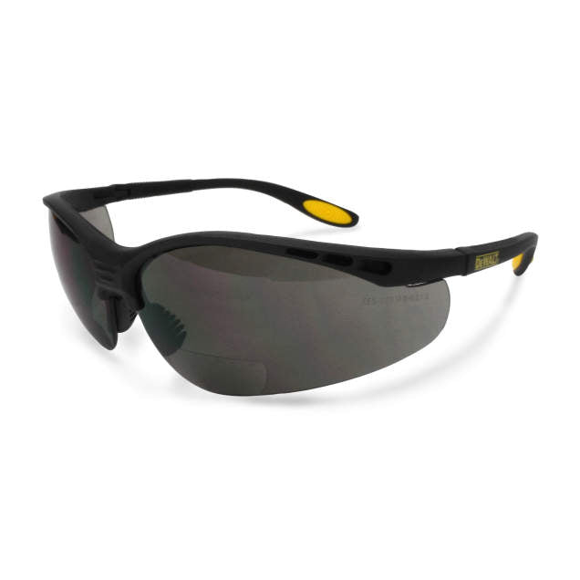 Dewalt DPG59-225D Reinforcer RX Glasses, Black Frame, Smoke Lens, 2.5 Diopter