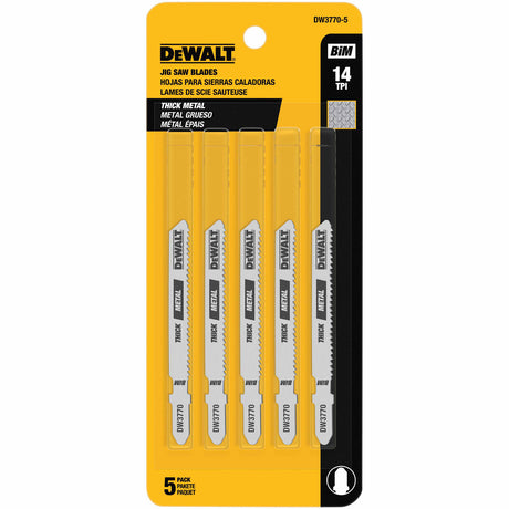 DeWalt DW3770-5 3" 14 TPI T-Shank Cobalt Alloy Steel Jig Saw Blade, 5 Pack