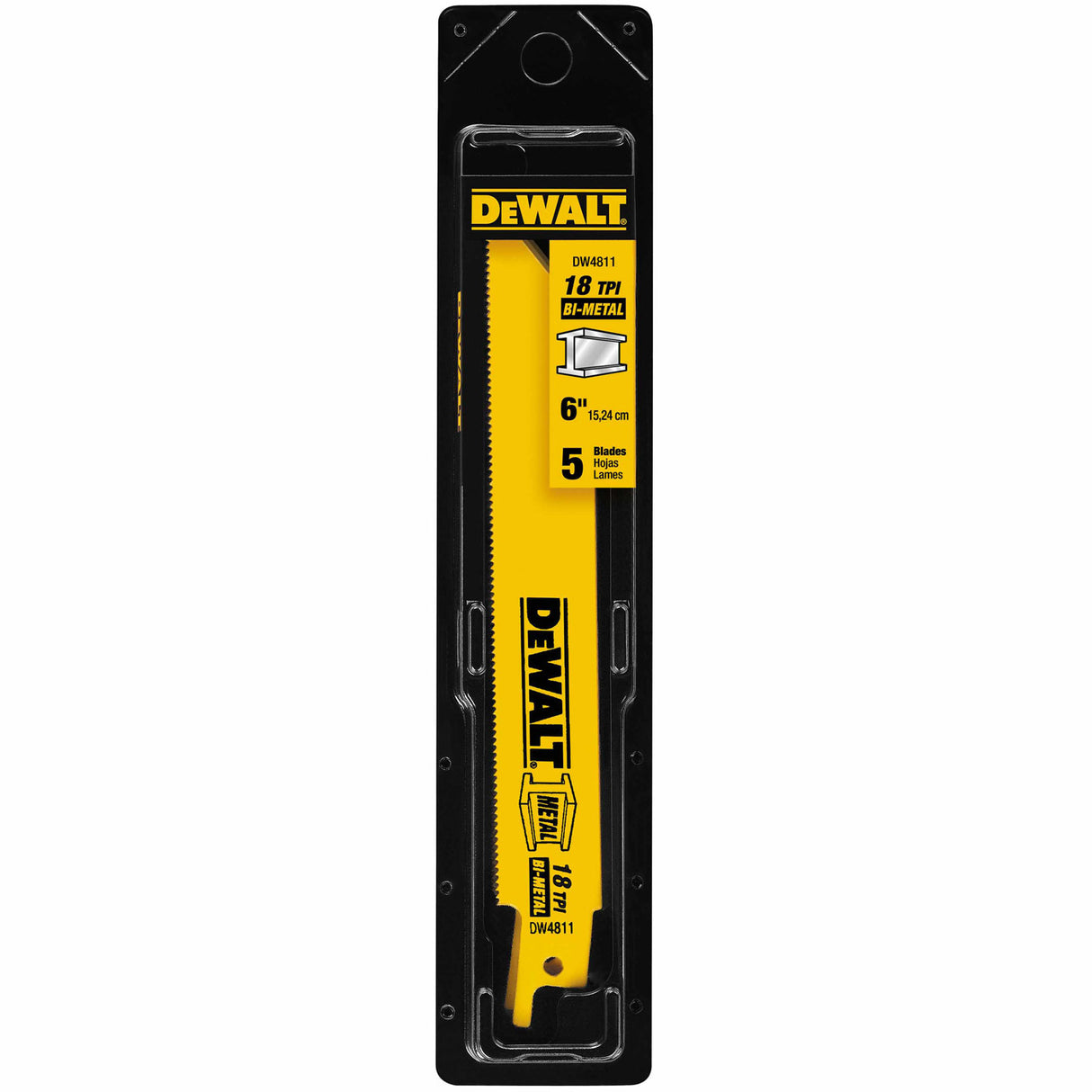 DeWalt DW4811 6" 18 TPI Straight Back Bi-Metal Reciprocating Saw Blade, Metal Cutting(5 Pack) - 6