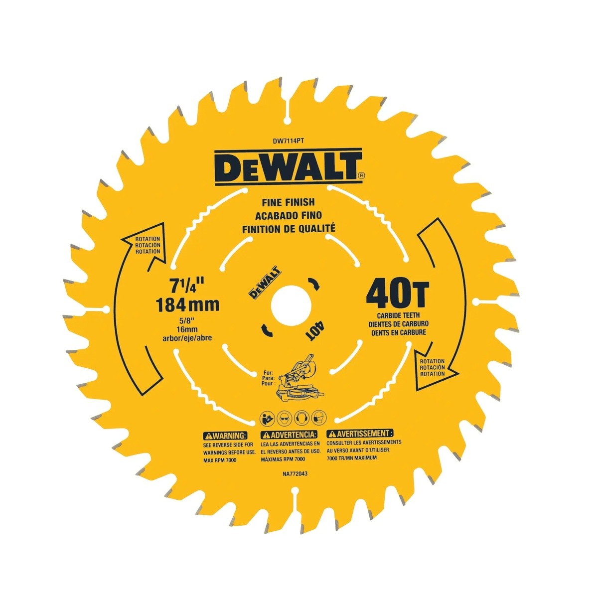 DeWalt DW7114PT 7-1/4" 40 Tooth Precision Trim Miter Saw Blade