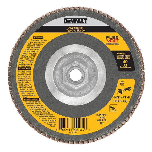 DeWalt DWAFV84540H 4-1/2" x 5/8"-11 40G Type 29 Flap Disc