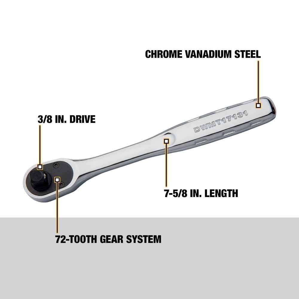 DeWalt DWMT17131OSP 3/8 in. Pear Head Ratchet, Chrome Vanadium Steel, 72-Tooth (Single) - 3