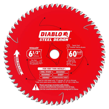 Diablo D0660FA 6-1/2" x 60-Tooth Steel Demon Saw Blade for Very Thin Mild Steels - Fast, Accurate Cuts in Mild Steel