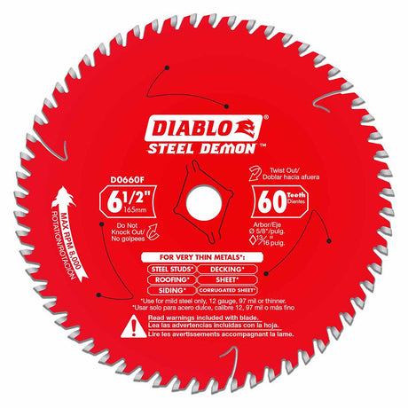 Diablo D0660F 6-1/2" x 60-Tooth Steel Demon Saw Blade for Very Thin Mild Steels