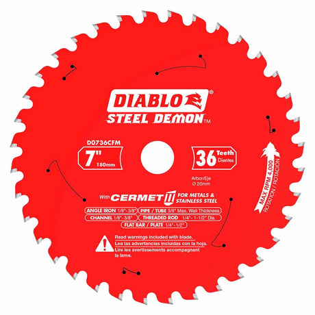 Diablo D0736CFM 7" x 36?Tooth (20mm Arbor) Steel Demon Cermet II Saw Blade for Metal & Stainless Steels