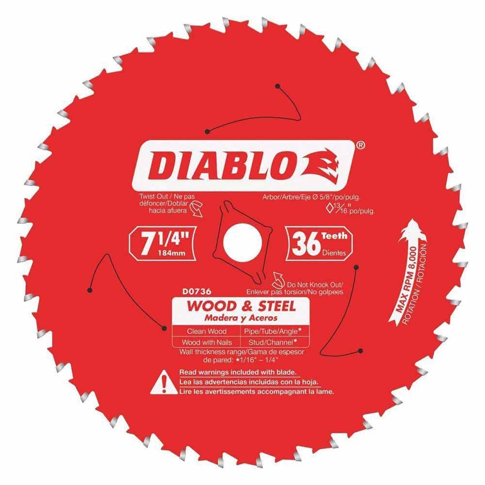 Diablo D0736GPX 7-1/4" x 36 Tooth Wood & Metal Carbide Saw Blade