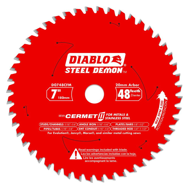 Diablo D0748FM 7" x 48T Ferrous Metal Saw Blade Steel Demon 20mm Arbor