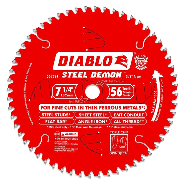 Diablo D0756F 7-1/4" x 56T x 5/8 Steel Demon Ferrous Cutting Saw Blade